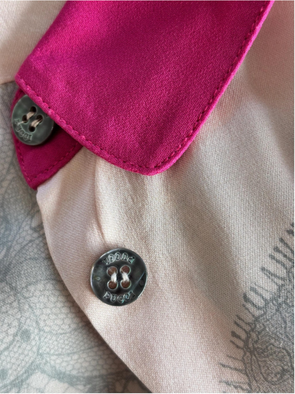 Emilio Pucci Silk Blouse Lace Print Pink Collar - Picture 4 of 10